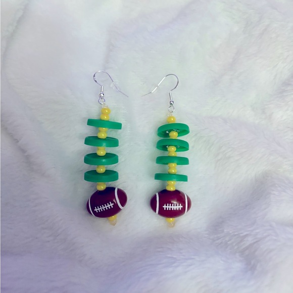 Yellow and Green Football Medicine Cap Earrings Green Bay Packers - Picture 1 of 2